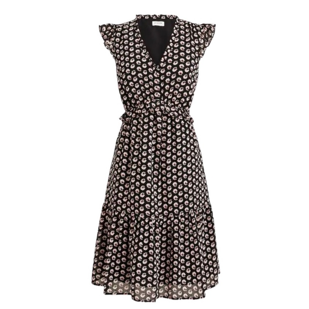 J. Crew V-neck Flutter Sleeve Black and White Floral Dress